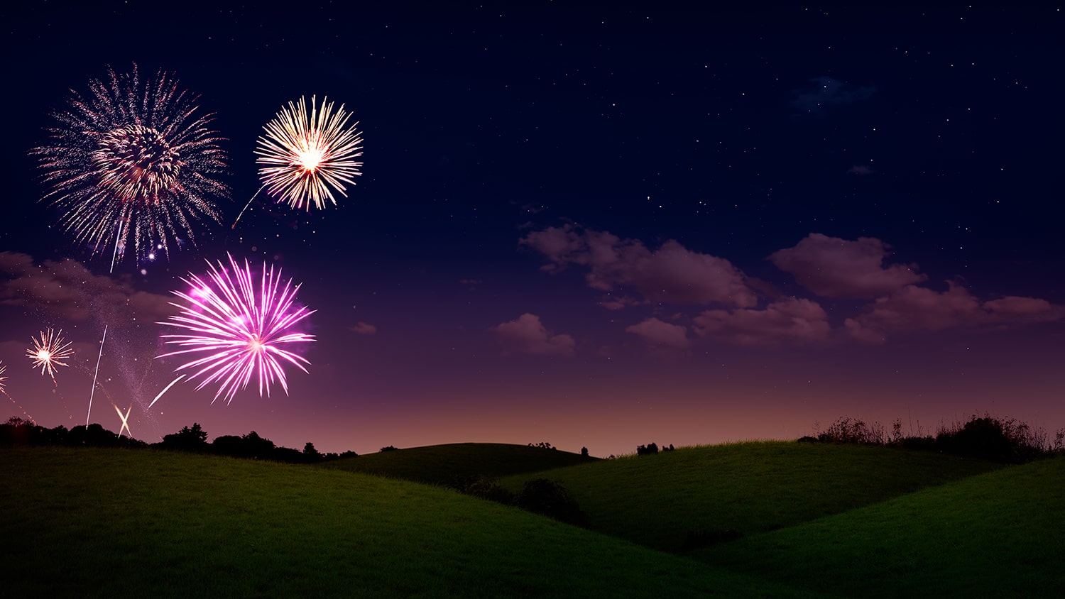 fireworks over pasture composite image